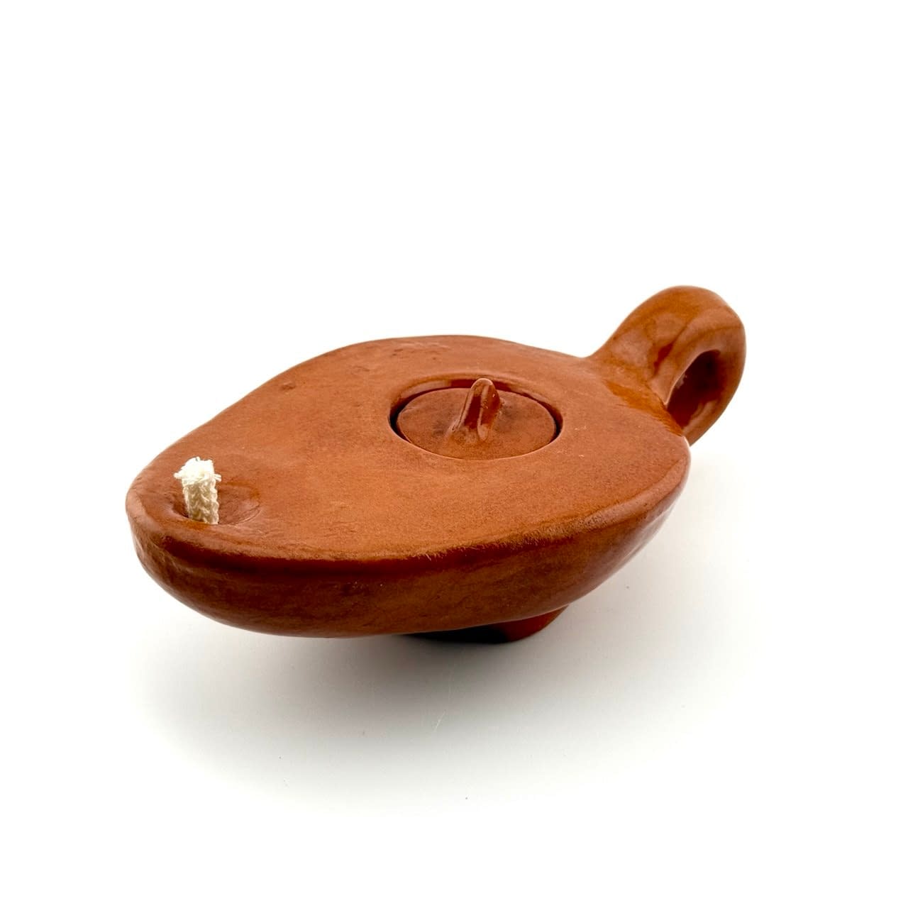 Lucerna Antiqua — unikatowa ceramiczna lampka oliwna z czerwonej gliny pod transparentnym szkliwem
